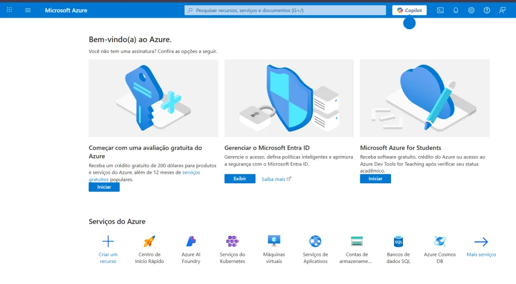 Catálogo de serviços do Microsoft Azure para arquitetura de infraestrutura corporativa em nuvem